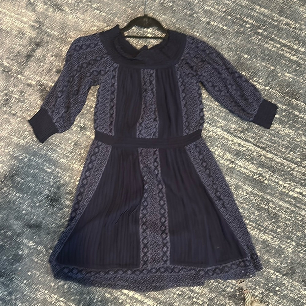 Off the shoulder Alice + Olivia blue silk and eyelet dress